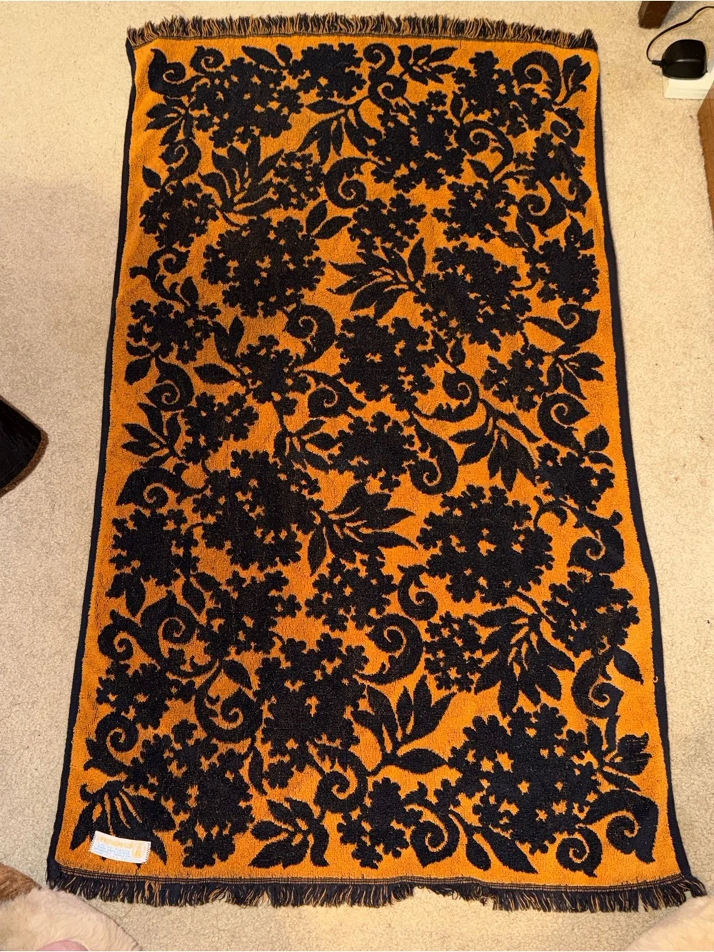 Vintage Floral Jacquard Towel in Black and Orange by Springmaid